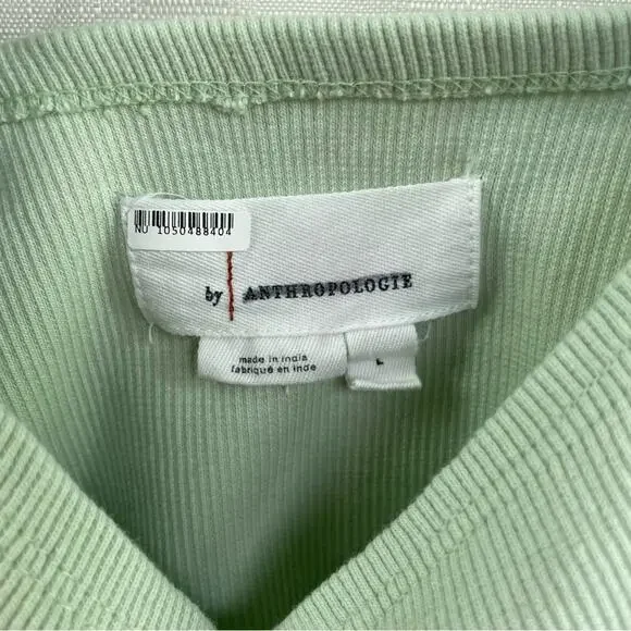 ANTHROPOLOGIE Puff Sleeve Cropped Tank Top Size L Mint Cottagecore Ribbed Cotton - Picture 6 of 11